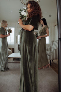 Meghan Velvet Wrap Maxi Dress | Olive ...